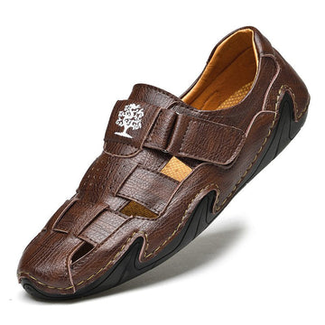 Men Summer Cow Split Leather Magic Tape Casual Sandals Shoes